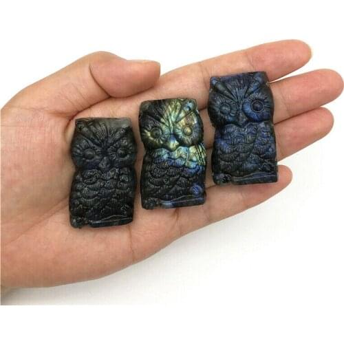 Lovely 1PC Natural Labradorite Owl Hand Carved Crystal Animals Healing Stones Decor Gift Natural Quartz Crystals