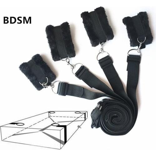 Adjustable Bed BDSM Bondage Handcuff Leg Open Restraints Neck Ankle Strap Kit slave Straps Erotic flirting sex toy couple