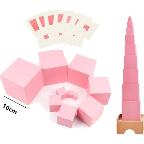 Montessori Pink Tower 1-10cm W/ Cards Wooden Educational Toys Kids Early Learning Tools Sensorials Materials Visual Sense