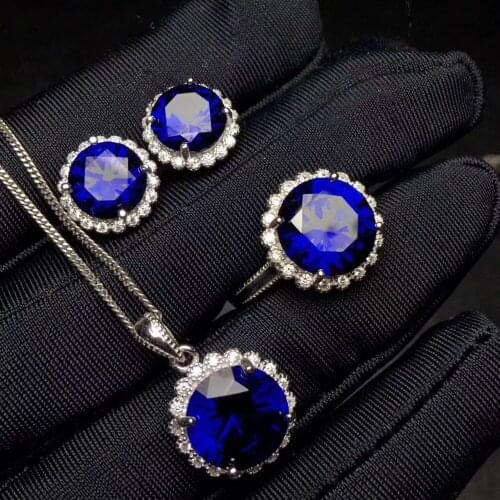 Sapphire jewelry set sapphire 925 sterling silver 1pc pendant,1pc ring ,2pcs Earring