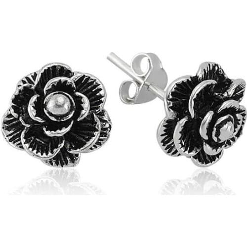 Silver Studded Rose Earrings