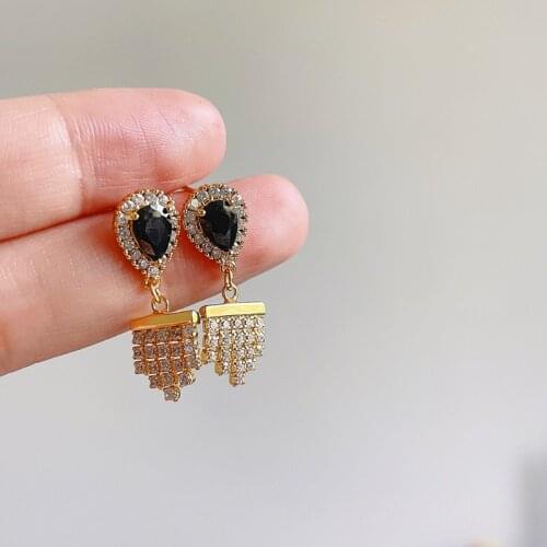 Silvology 925 Sterling Silver Black White Zircon Tassel Stud Earring for Women Bohemia Bling Chic Earring Ladies Luxury Jewelry