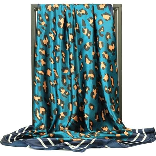 Silk Scarves Women Foulard Square Head Hijab scarf Ladies Luxury Brand Shawl 90cm Leopard Bandanna Large wrap muffler FJ393
