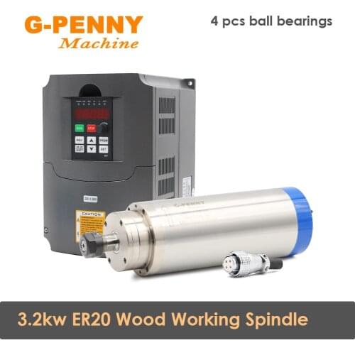 3.2kw ER20 Water cooled spindle 4PCS Ball bearings 400Hz 100*250mm Wood working spindle motor for CNC 4.0KW HUANYANG Inverter