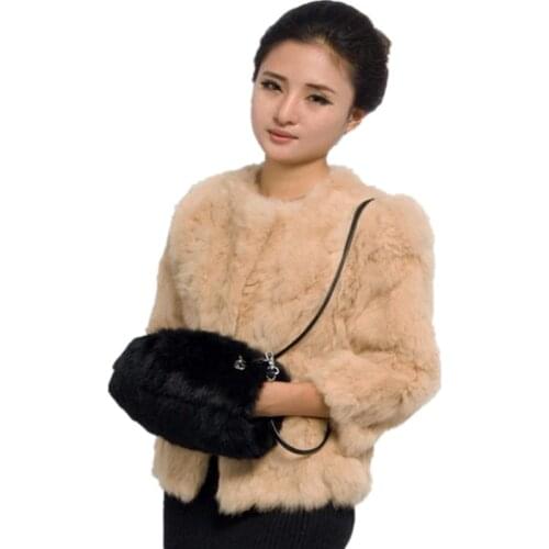 Natural Leather Bag Rabbit Hands Muff Portable Real Hair Hand Warm Fur Muff Dual-purpose Satchel