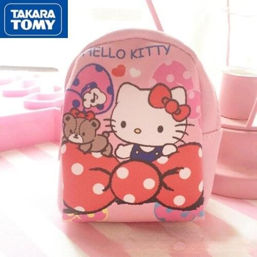 TAKARA TOMY HelloKitty Cartoon Cute Creative Personality Girl Heart Coin Purse Small Backpack Key Case