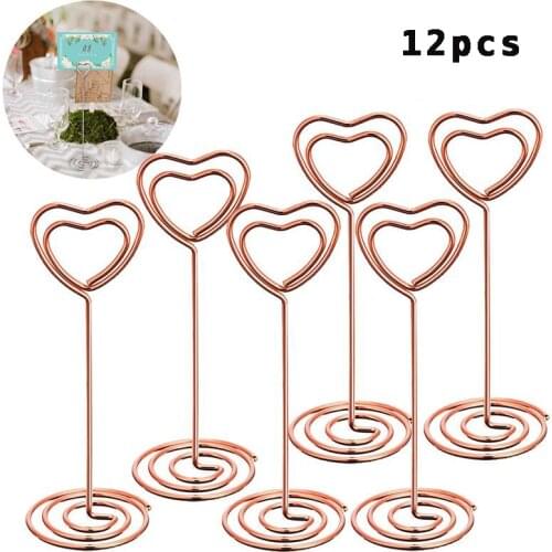12Pcs Place Card Holder Heart Shape Wedding Party Favor Clips Holder Table Number Photo Clip Table Number Stand Desktop Decor