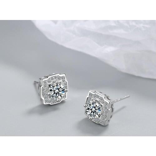 Bling Dainty Sweet Hollow Square Cubic Zirconia 925 Sterling Silver Stud Earrings For Women Luxury Trendy Jewelry Gift