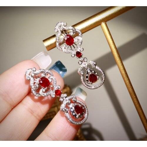XHD430 Solid 18k Gold Nature Red Ruby 2.2ct Diamonds Dangle Drop Earrings for Women Fine Jewelry Birthday Presents