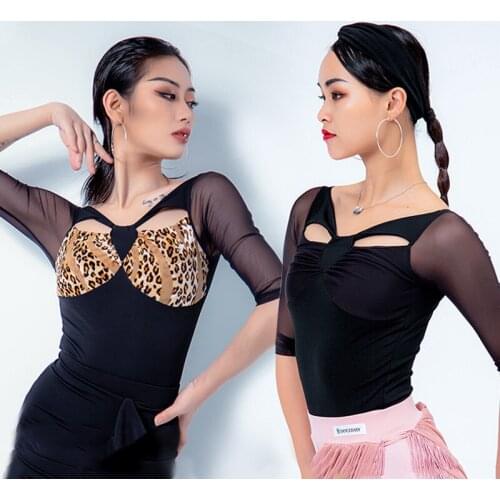 2021 Latin Dance Tops Women New Designer Dance Clothes Short Sleeves Bodysuit Ballroom Competition Gymnastic Leotards BL6799