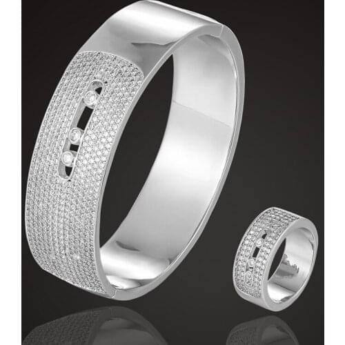 Zlxgirl Big women size Cubic Zircon copper Gold color Bangle With Ring jewelry Set for women gifts womens bridal jewelry sets