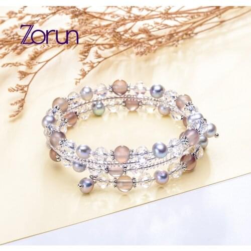 Zorun Real Natural Gray freshwater Pearl Bracelet Fine/Fashion Jewelry Three Circle 6-7MM for Women New Design Good Sale