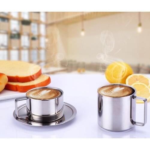 1pcs Portable Stainless Steel Mug Cup Silver Double Wall Travel Tumbler 200ml 300ml With Handle Coffee Mug Tea Cup Cocina
