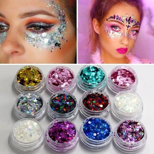 12 Color Glitter Shimmer Hair Glitter Sequin Body Face Eye Glitter Sequin Eyeshadow Shiny Makeup Skin Face Sequin Body Glitter