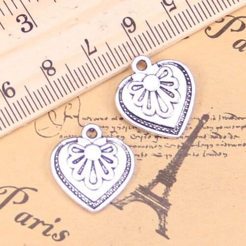14pcs Charms heart flower 17x20mm Antique Pendants,Vintage Tibetan Silver Jewelry,DIY for bracelet necklace