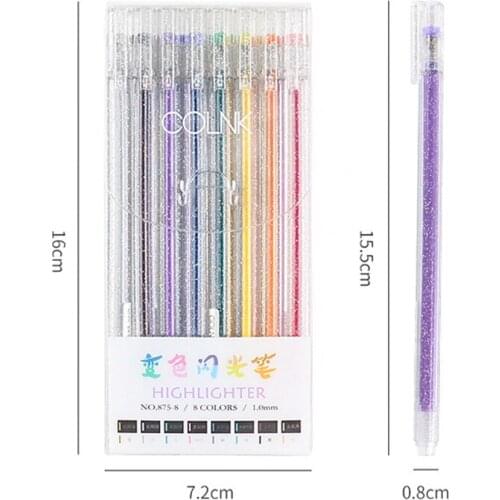 8 pcs/set Art Marker Pens for Drawing Scrapbook Colored Highlighter Pen Bling Bling Glitter Color Album DIY School Stationery