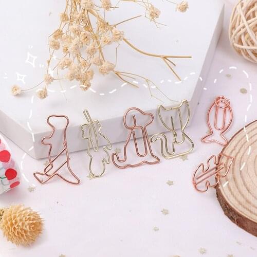 8pcs/set Cute Gold Metal Paper Clips Hollow Needle Bookmark Document Receipt Paperclips Office Learning Clip