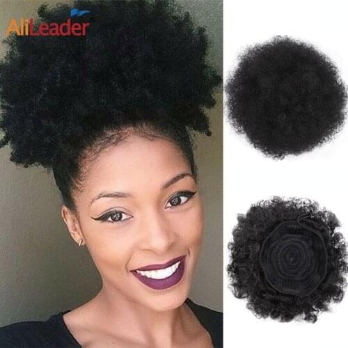 Alileader Afro Hair Buns Kinky Curly Afro Hair Bun Chignon Fluffy Kinky Drawstring Ponytail Clip In Synthetic Hair Scrunchie