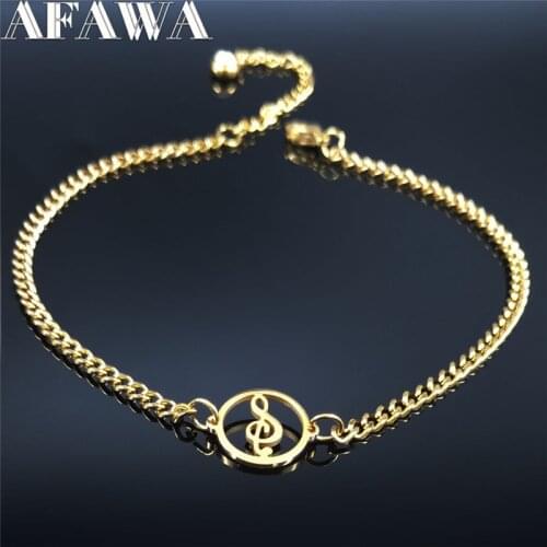 AFAWA 2021 Note Stainless Steel Initial Anklet for Women Gold Color Ancle Bracelets Jewelry tobilleras mujer A119S01