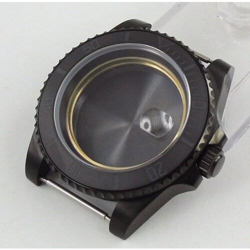 40mm PVD Coated Watch Case Sapphire Glass Brushed Ceramic Bezel Fit NH35A MIYOTA 8215 MOVEMENT