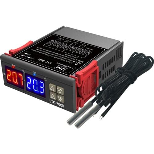STC-3008 Digital Dual Temperature Controller Dual Probe Two Realy Output Thermostat Thermoregulator 12V 24V 110-220V Higrometro