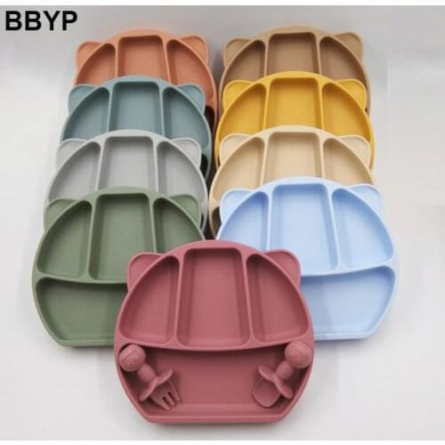 Baby Bowl Plates Safe Silicone Dining Plate Solid Cute Cartoon Children Dishes Training Tableware Kids Feeding Bowls