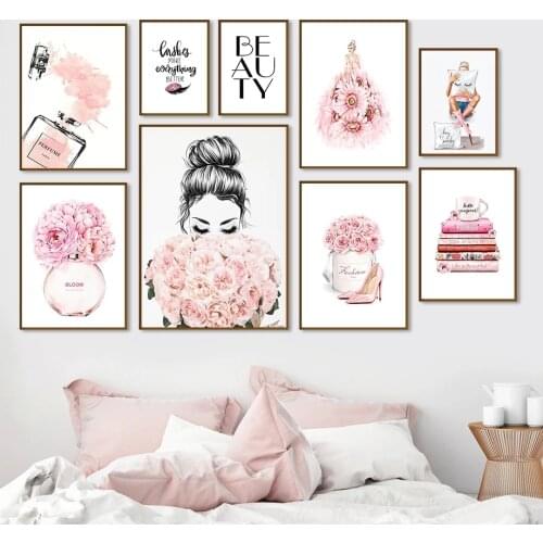 Home Decor Modern Pink Sweet Flower Picture Wall Art Canvas Painting Fashion Make Up Art Posters And Prints For Domitory Design
