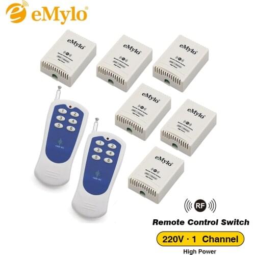 EMylo RF AC 220V 3000W 30A Smart Wireless Remote Control Light Switch White&Blue Transmitter 6X 1 Channel Relays 3 Modes 433Mhz