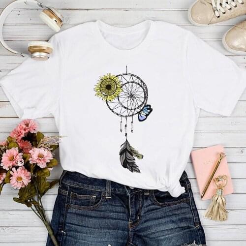 T-shirts Women Feather Web Dream Cute 2021 Spring Summer Clothing Tshirt Top Lady Graphic Female Print Clothes Tee T-Shirt