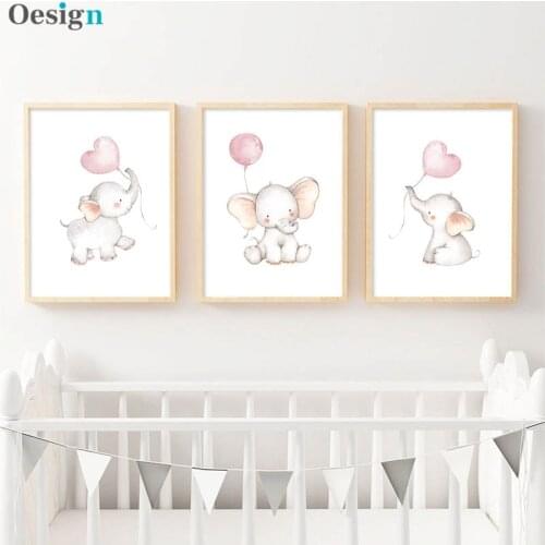 Nursery Wall Art Children Poster Elephant Balloon Print Canvas Painting Nordic Kids Decoration Picture Baby Girl Bedroom Decor