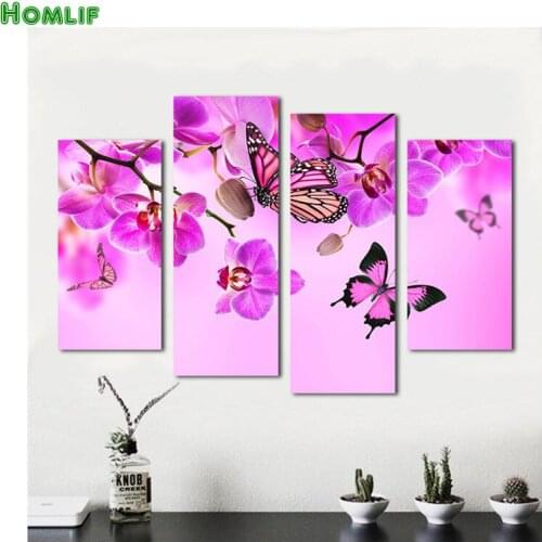 4 pcs,butterfly orchid,5D Diamond Embroidery,DIY,Diamond Painting Cross Stitch Full Rhinestone Needlework Mosaic Wall Decorative