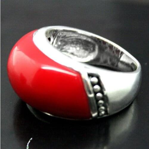 Free Shipping Fashion Jewelry 925 Sterling Silver 10*20mm Red Coral Ring Size 7/8/9/10