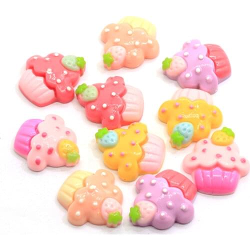 Hot Popular 20*22MM Resin Flat Cupcake Cabochons Flatback Resin Strawberry Cup Cakes Sweets Flat Back Kawaii Cupcake Cr