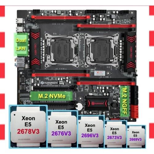 HUANANZHI X99-T8D Motherboard Combo X99 LGA2011-3 M.2 NVMe/NGFF Slot Dual Xeon Processor E5 2678 V3 2676 V3 2696 V3 2673 V3 DIY