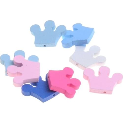 MIAOCHI DIY 20PCs Natural wood Crown Spacer Wooden Beads For Kids Jewelry Making DIY Necklace 25x30mm