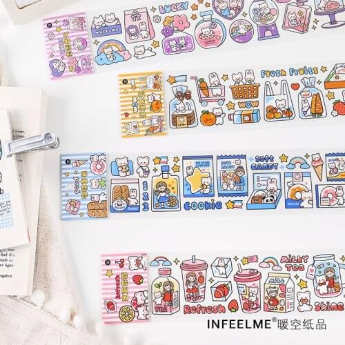 PET Cute Happy Food Series Dreamy Washi Masking Tape Stickers Flower Scrapbooking Stationery Decorative Long Strip Tape