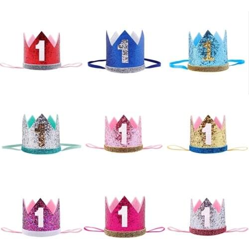 Cute Birthday Party Decor Cap Crown Princess Headband Elastic Haarband Baby Clothes Hair Accessory Baby Girl Headband 1 -3 Years