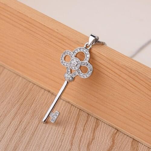 Bijoux Fashion 925 Sterling Silver Crystal Key Pendant Necklaces For Women Engagement Jewelry
