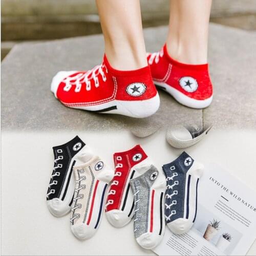 Fashion Funny Simulation Printed Ankle Socks Canvas Shoes Cotton Sports Sox Shoelace Womens Boat Comfortable Slippers Socks