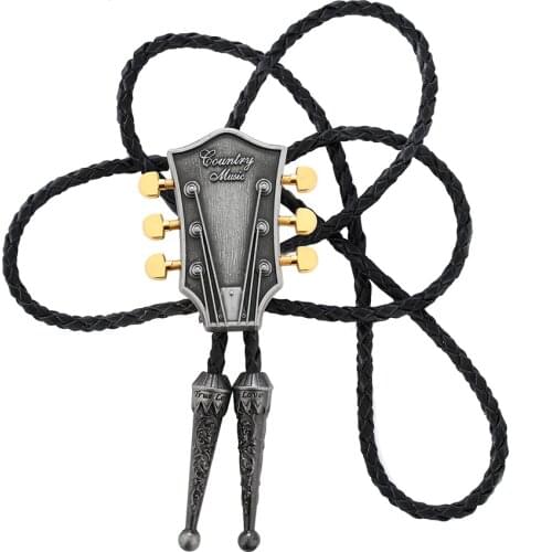 Fashion Music Guitar Bolo Tie Pendant Necklace Dance Rodeo Bola Bolo Tie Western Cowboy Leather Belt Necktie