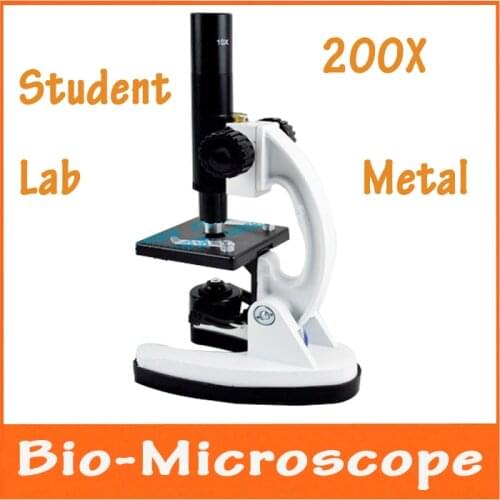 200X Metal Illuminated Light Monocular Head Bio-Microscope Educational Children Student Lab Use Biological Microscope with Lamp