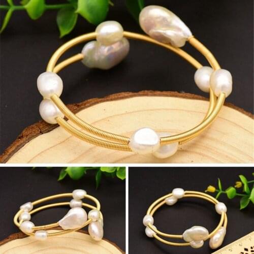 Natural Fresh Water Baroque Pearl Bracelets Vintage For Women Wedding Gifts Handmade Adjustable Bangle Fine Jewelry Accessories