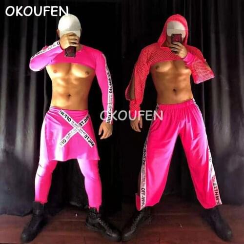 Bar nightclub men and women clothing sexy night field ds fluorescent pink tooling combination costume new style