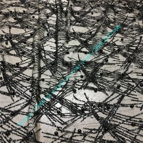 Latest African laces glued glitter Lace Fabric with sequins High Quality French Net Tulle Lace With beads For party dress