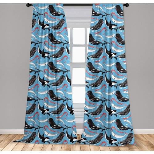 Narwhal Window Curtains Arctic Giant Sea Mammals Orca White Whale Narwhal Sketch Ocean Fauna Lightweight Decorative