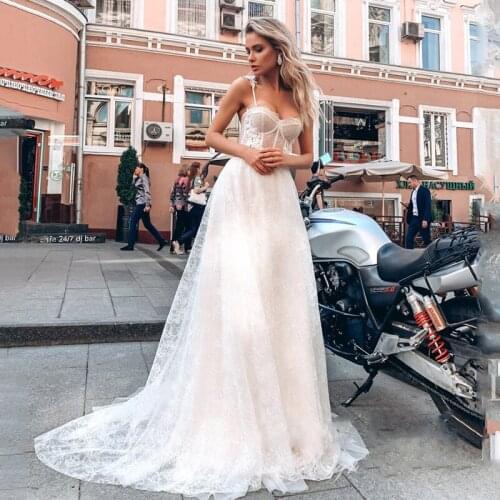 Eightree Vestido de Noiva Renda Fairy Lace Wedding Dresses 2021 Beads A Line Wedding Gowns Vintage Bride Dress Spaghetti Straps