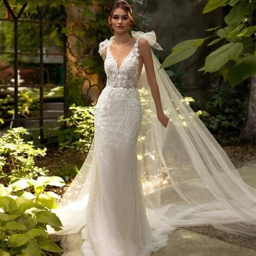 100% Real V-Neck Embroidery Appliques Tulle Sleeveless Mermaid Wedding Dress Custom Made Backless Court Train Bridal Gown