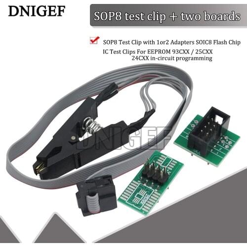 DNIGEF SOP8 Test Clip with 1or2 Adapters SOIC8 Flash Chip IC Test Clips For EEPROM 93CXX / 25CXX / 24CXX in-circuit programming