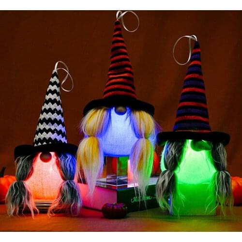 Halloween christmas Holiday decoration Braided Dwarf Gnome Plush Dolls Pendant with Lights Halloween Party For Home Decor