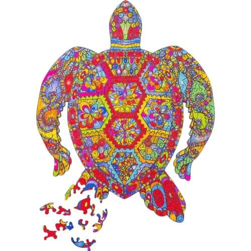 Turtle DIY Unique Wooden Animal Jigsaw Puzzle Mysterious 3D Puzzle Board game Gift Toys For Adults Kids Educational Toy with Box